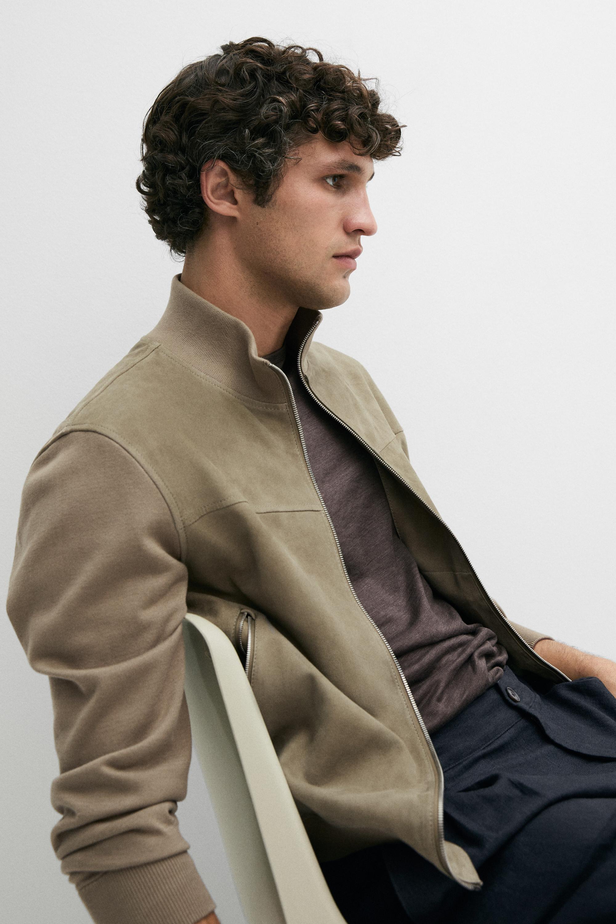 Contrast knit and suede leather jacket